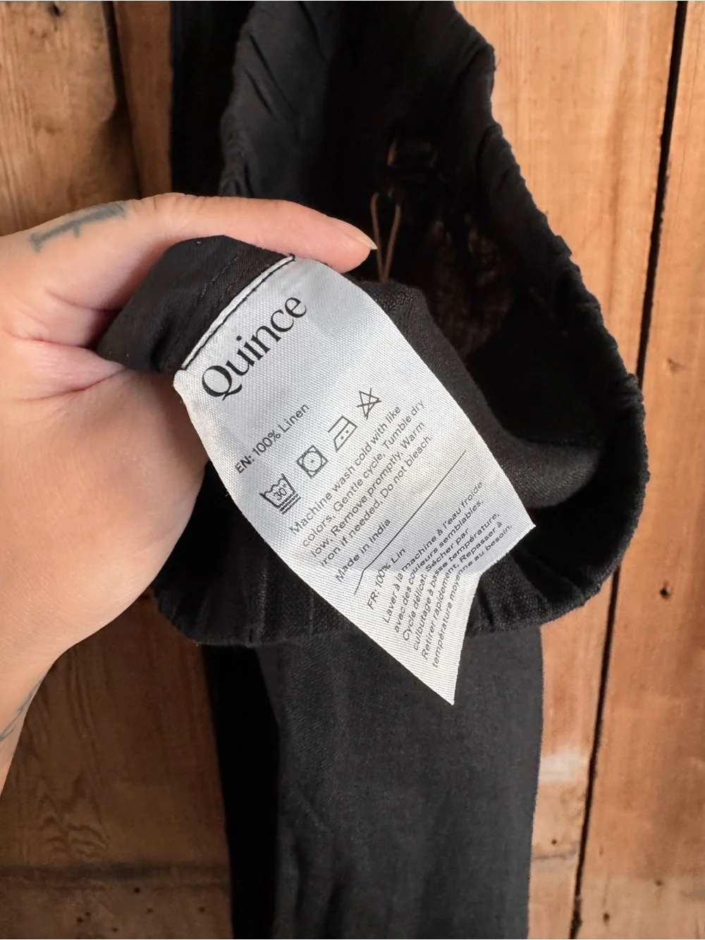 Sz L Quince Black 100% European Linen Ankle Length Relaxed Straight Leg Pant NWT